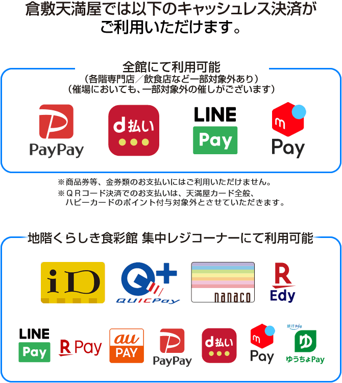 天満屋倉敷店 キャッシュレス決済について 天満屋倉敷店 キャッシュレス決済について