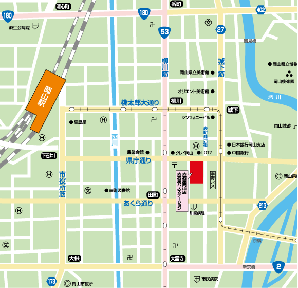 岡山駅から天満屋の地図